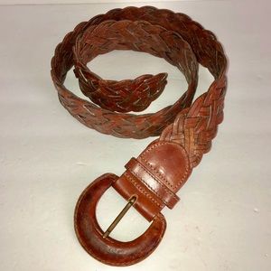 Vintage 90's Eddie Bauer Wide Brown Leather Braided Belt, Sz XL